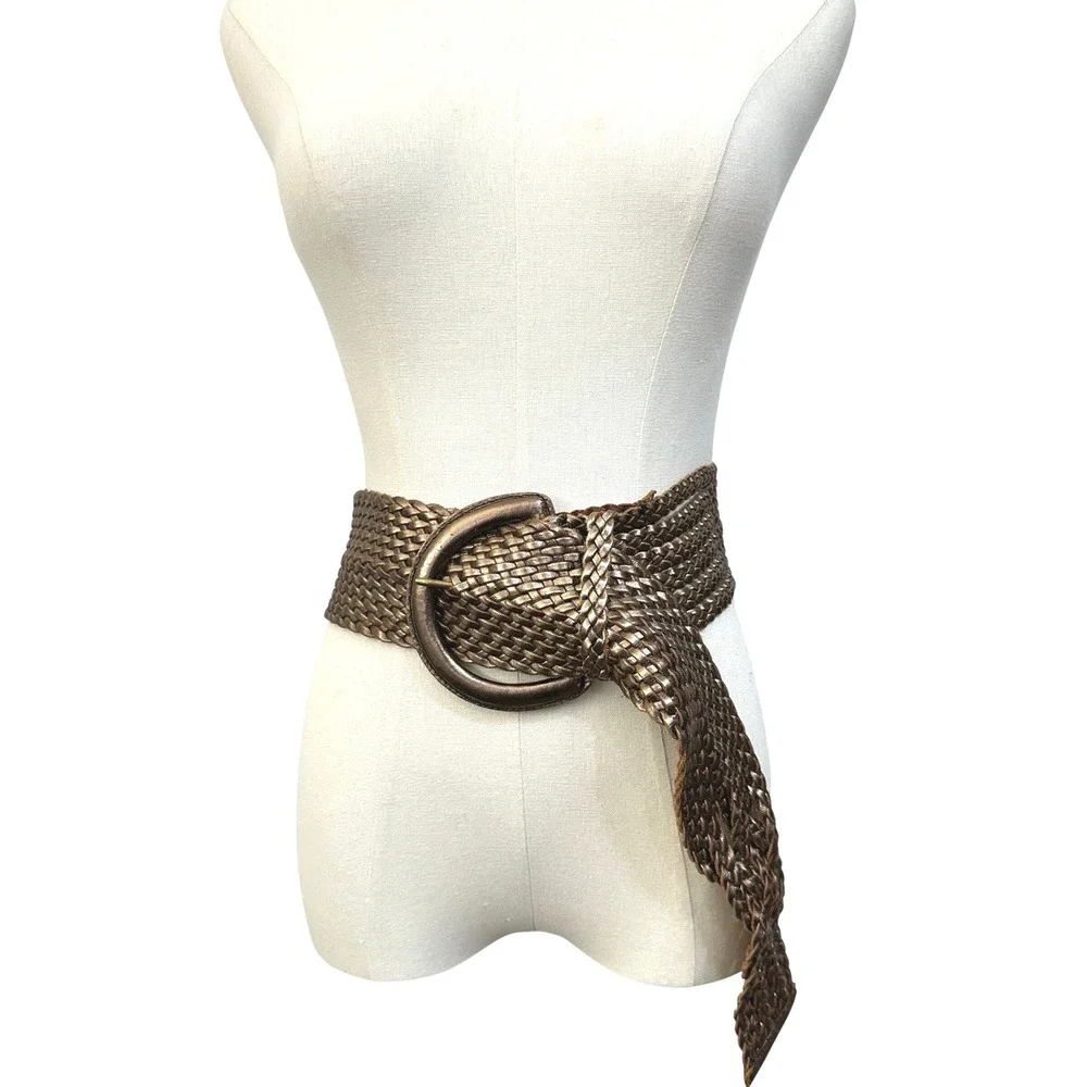 VTG Bronze Metallic Woven Leather Wide Belt 45